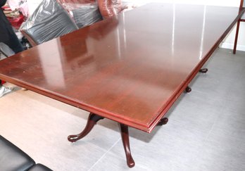 Impressive Double Pedestal Conference/ Dining Table In Mahogany Color With Queen Anne Style Legs