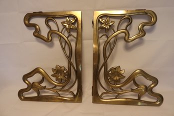 Vintage Brass Floral Wall Brackets With Attachments For Mounting.