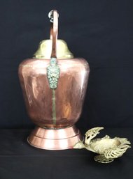 Vintage Copper/brass Jug/kettle With A Porcelain Handle Handmade In The Republic Of Ireland With Lion Head