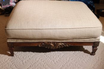 French Style Carved Wood Ottoman With Custom Fabric