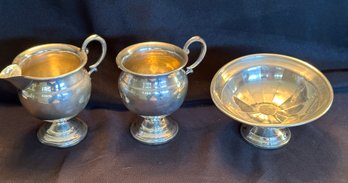 Sterling Silver Mixed Scrap Lot Of Slightly Weighted Creamer, Sugar Bowl And Candy Dish