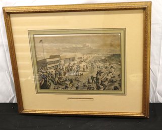Harpers Weekly Magazine Print Of The Beach Coney Island, August 17, 1867, Framed.