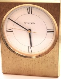 Vintage Tiffany & Co. Brass Tone Swiss Quartz Clock With Battery