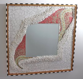 Unique Original Mosaic Art Wall Mirror, Made With An Array Of Shells And Stones Signed By The Artist Hava Sh