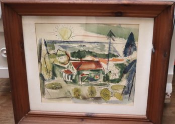 Vintage Farm House Landscape Framed Watercolor Signed By The Artist
