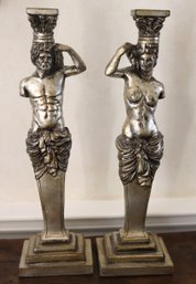 Pair Of Figural Candle Pillars By MAC Sculpture Inc