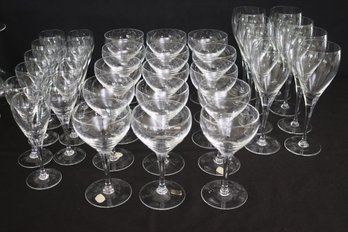 Vintage Fine Handmade Czechoslovakian Bohemian Stemware Includes 15 White Wine Glasses, 8 Red Wine Glasses