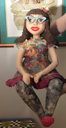 Handcrafted/painted Papier Mache Character Art Includes Hand Painted Bench In The Style Of Mackenzie Childs