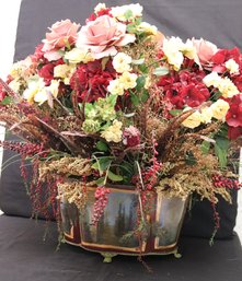 Decorative Centerpiece Basket With Faux Floral Arrangement