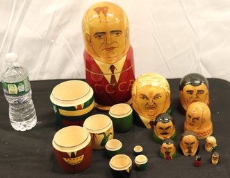 Unique Set Of Vintage Russian Nesting Dolls Featuring 10 Leaders With Gorbachev,