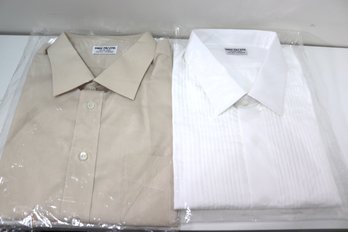 2 New Mens Dress Shirts Size XL Custom Made Ying Tai LTD, Tuxedo Shirt And Beige Dress Shirt