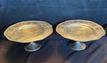 Sterling Silver Very Fancy Matching Etched Bon Bon Candly Pedestal Dishes - Weighted