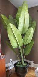 Oversized Room Height Faux Banana Leaf Plant In Modern Black Ceramic Planter 9 Feet Tall!