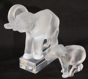 Lalique France Frosted Crystal Elephant Sculptures ( 2- Pieces)