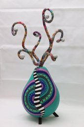 Handcrafted/painted Papier Mch Art Vase In The Design Of A Pear With Hand Painted Branch Art By The Artist H