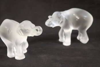 Pair Of Lalique France Frosted Elephant Figurines ( 2- Pieces)