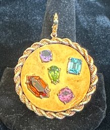 14K YG BEAUTIFULLY DIFFERENT PENDANT WITH SEMIPRECIOUS STONES