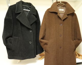 Hillary Radley Size 12 Alpaca Black Coat And Brown Max Mara Made In Italy