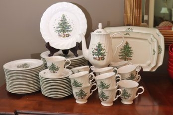 Christmas Set, Including 16 Salad, 16 Dinner, 14 Cups, 13 Saucers, 2 Platters And Coffee Pot