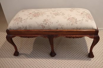 Carved Wood Claw Foot Bench With Custom Floral Fabric