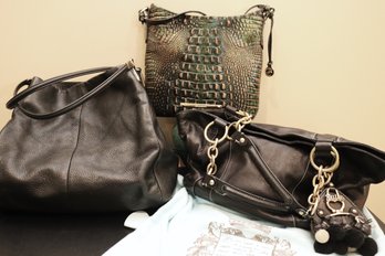 Black Coach Leather Handbag, Brahmin Multi Toned Leather Handbag With Reptile Pattern And Juicy Couture