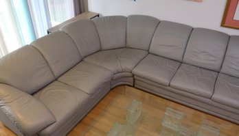 Stylish Contemporary 3-piece Leather Sectional In A Modern Grey Tone, Good Clean Condition Well Kept