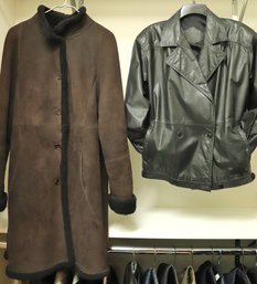 Lightweight Brown Shearling By Searle Size 12, Female Black Leather Bomber Jacket Size 10