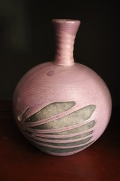 Modernist, Purple, Glazed, Ceramic Vase With Abstract Design.