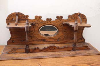Cute Little Ornate Vintage Carved Wood Wall Shelf With Mirror Insert