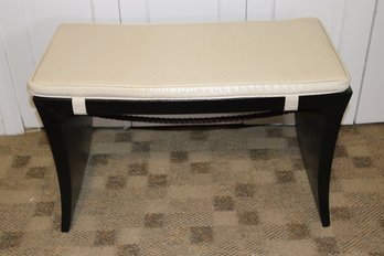 Vintage Baker Bench Seat By Designer Thomas Pheasant With Craquelure Finish, Woven Leather Cushion & Tass
