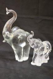 Lenox 1994 Glass Elephant With Frosted Bottom And Large Blown Glass Elephant Sculpture