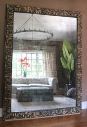 Oversized Restoration Hardware Antiqued Floor Mirror With Acanthus Leaf Wood Frame,8 Feet Tall!