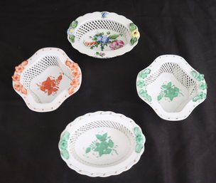 Collection Of Vintage Hand Painted Herend Includes 4 Pierced Bowls With Floral Accents, See Pictures.