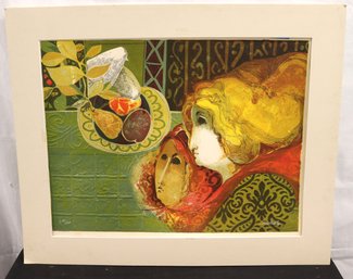Women With Still Life And Dove, 1960s Lithograph Signed Alvar. By Alvar Sunol