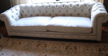 Restoration Hardware Kensington Chesterfield Style Tufted Back Off- White Linen Sofa.
