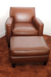 Room And Board Brown Leather Armchair And Ottoman In Great Condition.