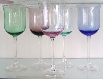 Set Of 5 Multi Toned Wine Glasses
