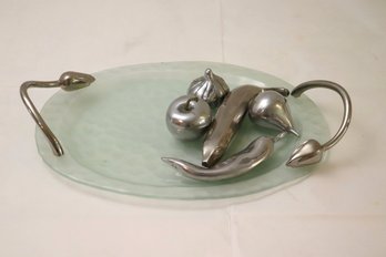 Polished Metal Fruit And Vegetable Home Decor With Tray