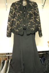 High End Custom Black Lace Evening Jacket With Blouse And Skirt Approx. Size 10 -12