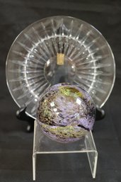 Includes A Val St Lambert Dessert Plate And Purple Glass Orb Paperweight