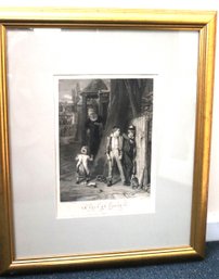Antique French Print Of 19th Century Boys At Play In Gold Frame