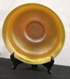 Beautiful Antique Iridescent Orange Yellow Glass Bowl, Approx. 9  Round.