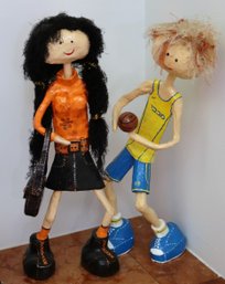 Unique Handcrafted/hand Painted Papier Mache Art Sculptures Include Basketball Player And Girl
