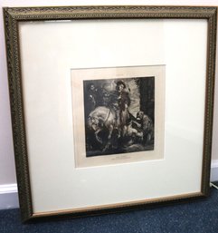 Antique Print Of Saint Martin After A Painting By Van Dyck In Generous Mat And Frame.