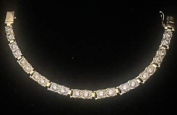 14K YG WG  7.5 Inch CZ Diamond Link Bracelet - Purchased In Greece