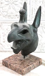 Unique Bronze Statue Of Mythical Animal With Pointy Beak & Tall Ears On Marble Base   11 T