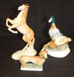 Hand Painted Royal Dux Figurines Includes, Horse, Dog & Ducks