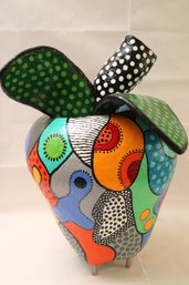 Large Handcrafted/hand Painted Papier Mache Apple Art Sculpture With Bright Colors And Polka Dot Accents
