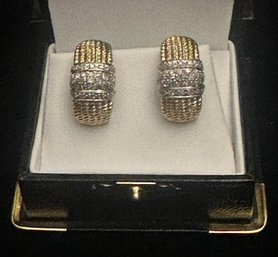 14K YG Elegant Pair Of Diamond Encrusted Huggie Earrings - Signed Ci