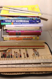 Art Books Including Portrait Paintings, Watercolors, Decorating Idea Book, Webb On Watercolor, Rulers And Brus